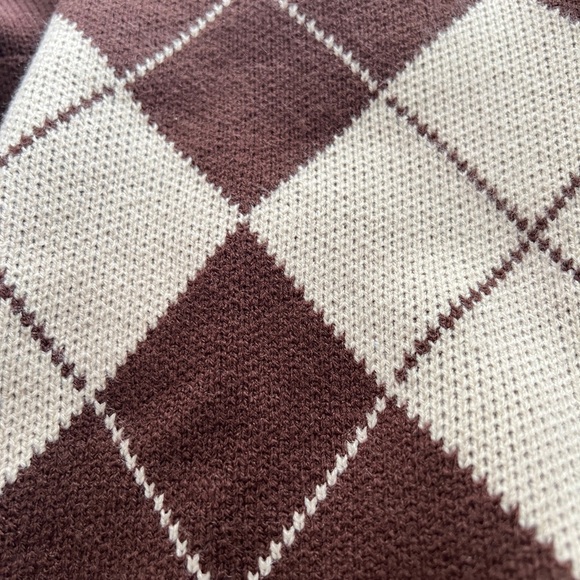 NWT SHEIN DAZY Argyle Pattern Drop Shoulder Sweater Size S(0) coffee brown - Picture 12 of 14